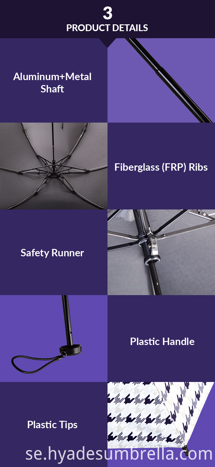 Kontrollera utskrivet 3 sektionsvikt paraply Check Printed 3 Section Folding Umbrella